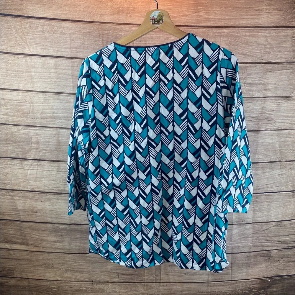 Kim Rogers Teal, Navy and White Geometric Pullover Tunic - Picture 3 of 8